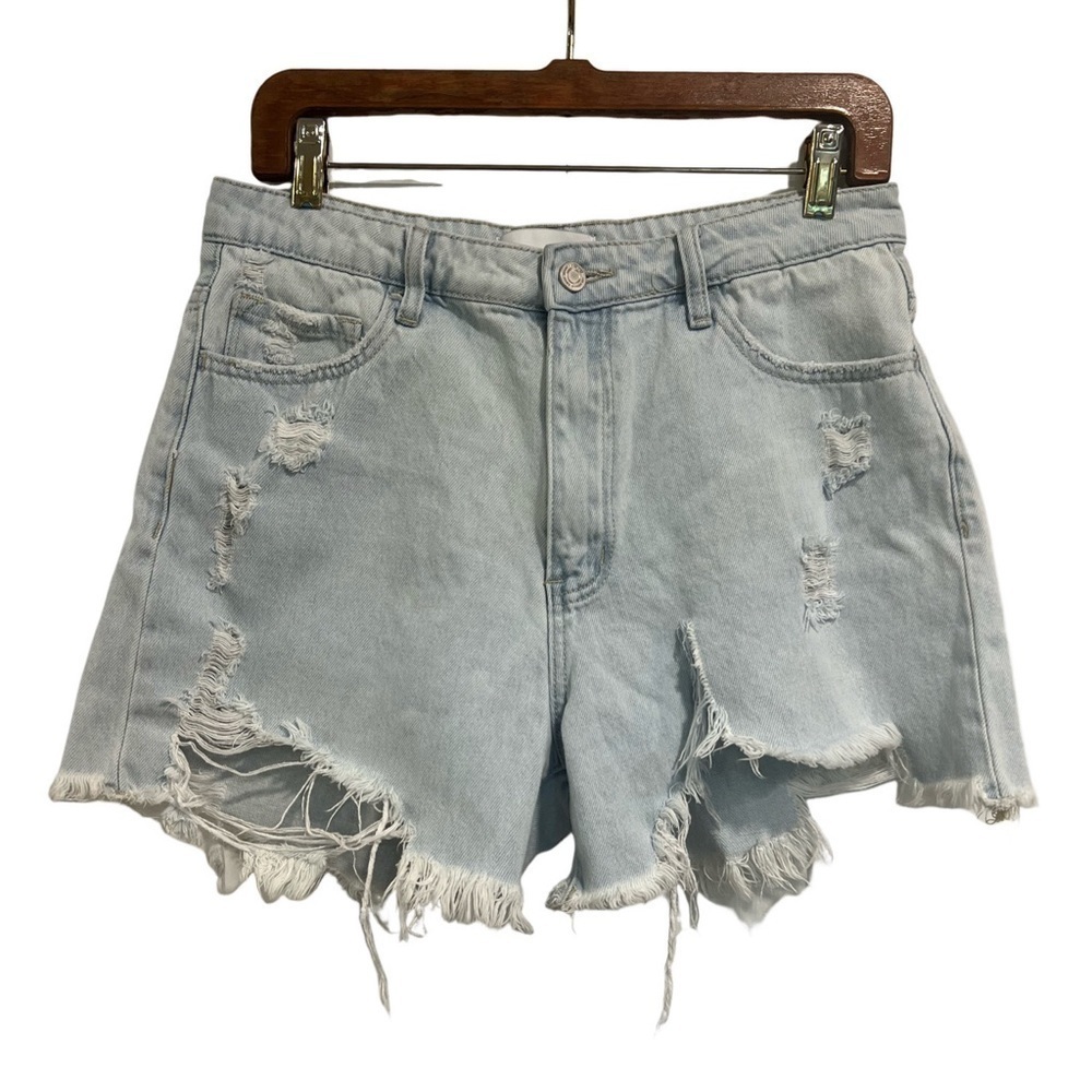 VERVET destroyed light wash high waisted shorts